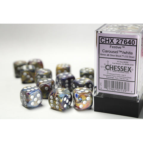 Festive Carousel with white font 12D6 16mm Dice [CHX27640]