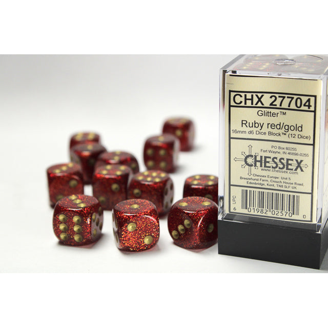 12D6 Glitter Series Dice Set | Ruby Red