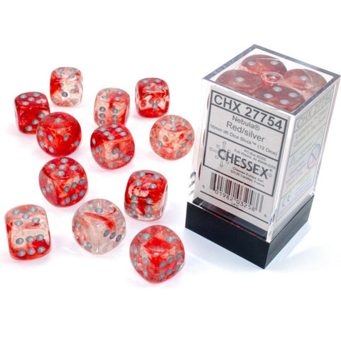 Nebula Red with silver font 12D6 16mm Dice Glow [CHX27754]