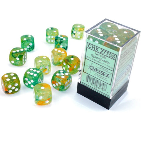 Nebula Spring with white font 12D6 16mm Dice Glow [CHX27755]