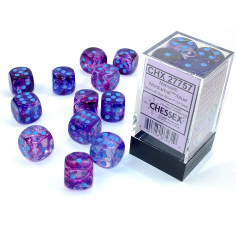 Nebula Nocturnal with blue font 12D6 16mm dice Glow [CHX27757]