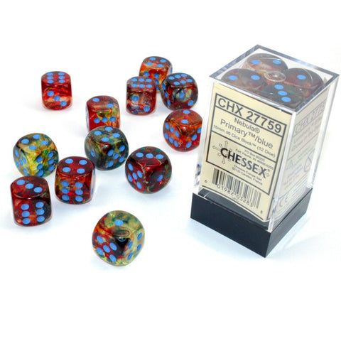 Nebula Primary with blue font 12D6 16mm Dice Glow [CHX27759]