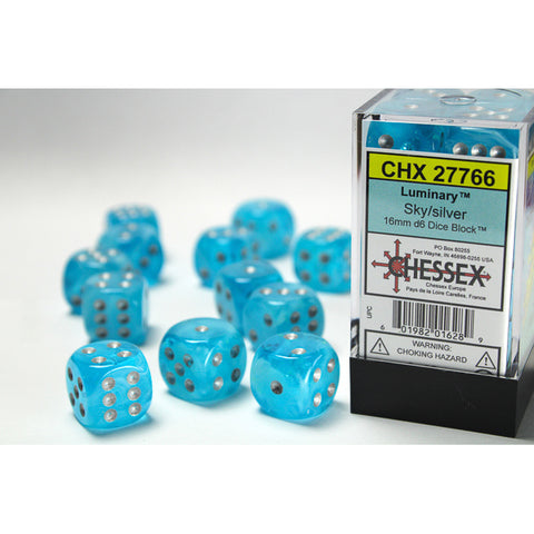 Luminary Sky with silver font 12D6 16mm Dice [CHX27766]