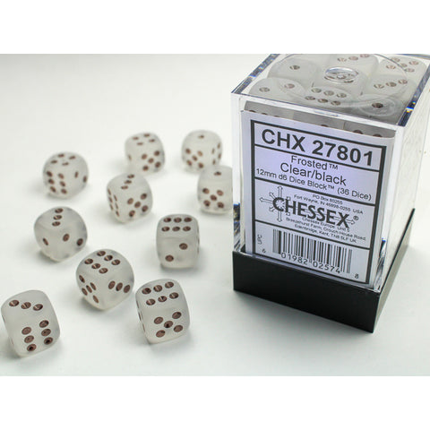 Frosted Clear with black font 36D6 12mm Dice [CHX27801]