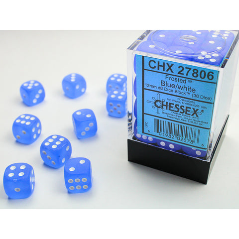 Frosted Blue with white font 36D6 12mm Dice [CHX27806]