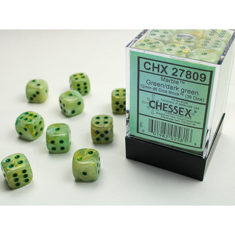 Marble Green with dark green font 36D6 12mm Dice [CHX27809]