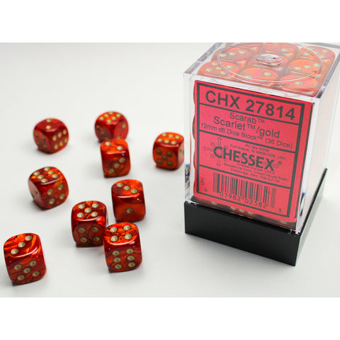 Scarab Scarlet with gold font 36D6 12mm Dice [CHX27814]