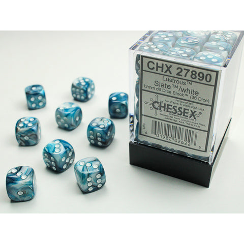 Lustrous Slate with white font 36D6 12mm Dice [CHX27890] DISC