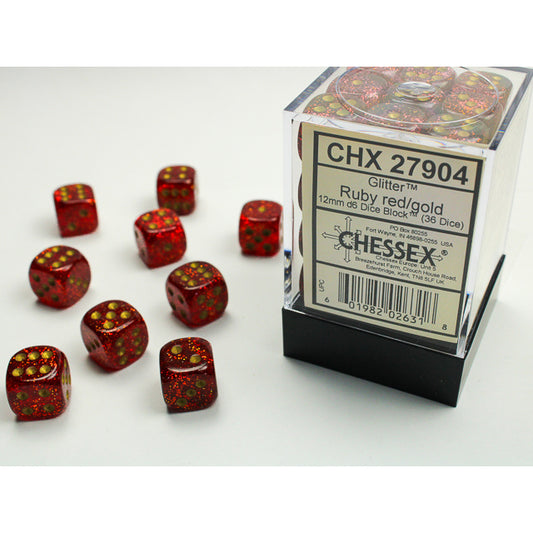 36D6 Glitter Series Dice Set | Ruby Red