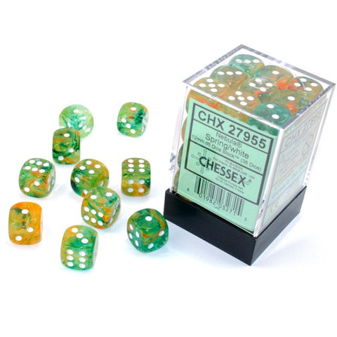Nebula Spring with white font 36D6 12mm Dice Glow [CHX27955]