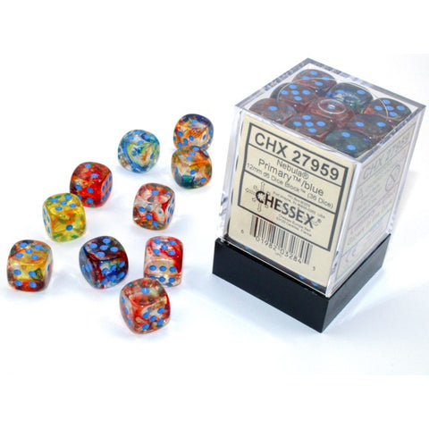 Nebula Primary with blue font 36D6 12mm Dice Glow [CHX27959]