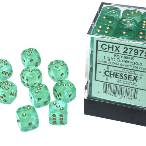 36D6 Borealis Series Dice Set | Luminary Light Green