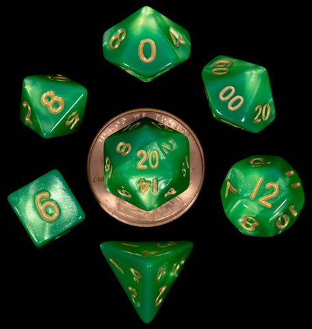Green | Lt. Green with gold font Set of 7 Mini dice [MD4155]