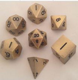 Metallic Antique Gold with black font 7 Dice Set [MD005]