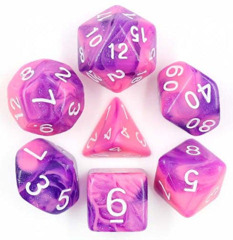 Aurora Pink+Purple with white font Set of 7 Dice [HDAR-11]