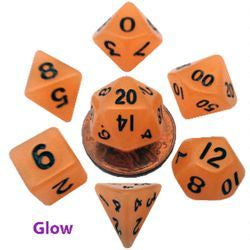 Mini Glow Set - Orange w black font Set of 7 Mini dice [MD4304]