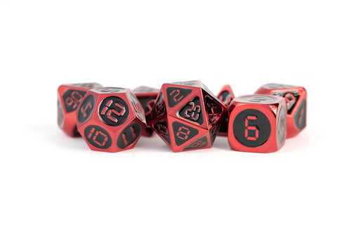 Metallic Black Enamel with Red Edges and digital font 7 Dice Set [MD024]