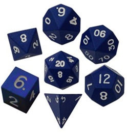 Painted Metal Blue with white font 7 Dice Set [MD012]