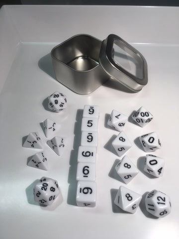 Opaque White with black font Set of 20 "Pandy Dice"