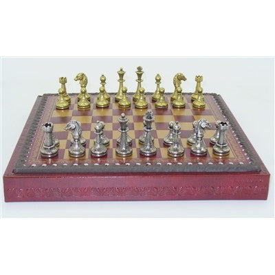 Chess Set - Large Metal Staunton Men on Marble Decoupage Chess