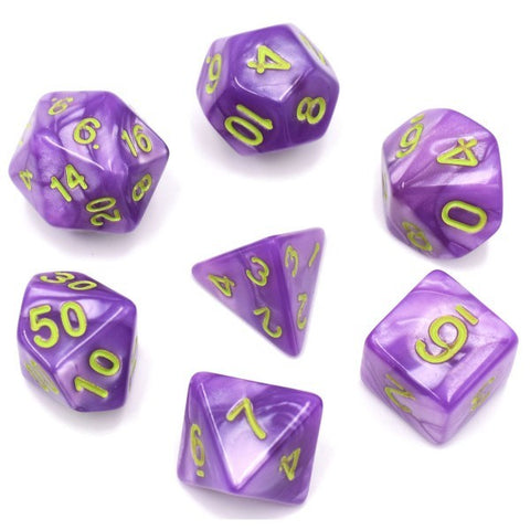 Pearl Light Purple with green font Set of 7 Dice [HDP-24]