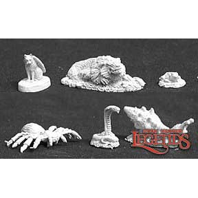 Familiar Pack #3: Winged cat, toad, spider, snail, snake, badger [Reaper 02593]