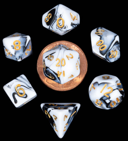 Marble White | Black w gold font Set of 7 Mini dice [MD41038]