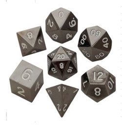 Painted Metal Metallic Sterling Gray with white font 7 Dice Set [MD008]