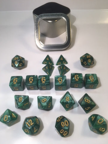 Pearl Green with gold font Set of 20 "Pandy Dice"
