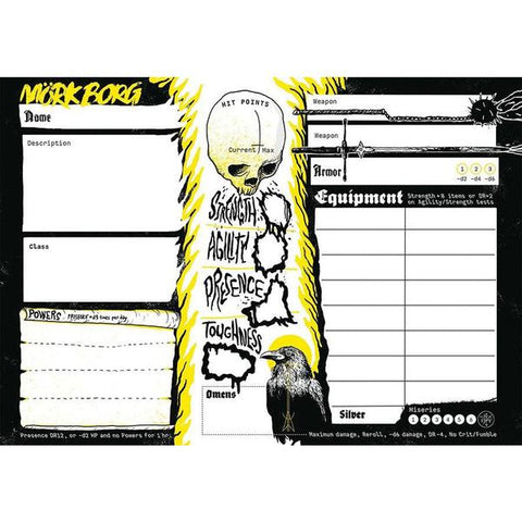 Mork Borg Character Sheet Pad