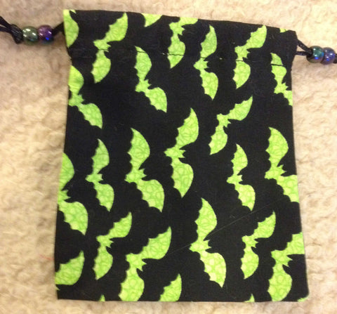 Dice Bag Handmade By Karyn: Black+Neon Bats