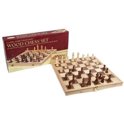 18" Wood Folding Chess set w Hand carved Staunton chess pieces