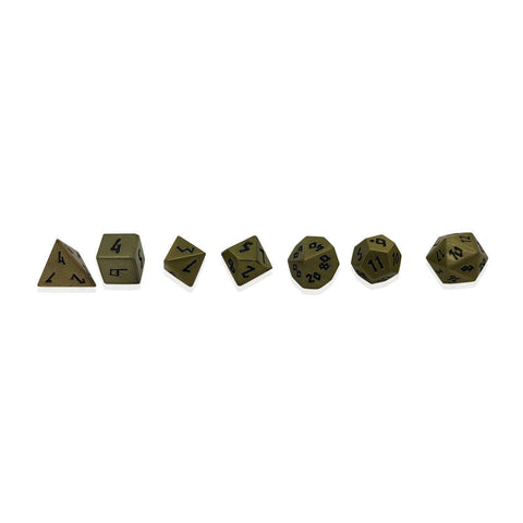 Pebbles: Antique Gold with black font Set of 7 Mini Metal Dice