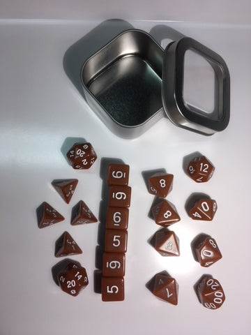 Opaque Brown with white font Set of 20 "Pandy Dice"