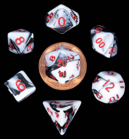 Marble White | Black w red font Set of 7 Mini dice [MD41031]