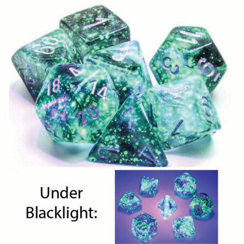 Borealis Polyhedral Light Smoke with silver font Luminary 7 Dice Set [CHX27578]