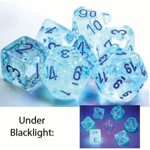 Borealis Polyhedral Icicle with light blue font Luminary 7 Dice Set [CHX27581]