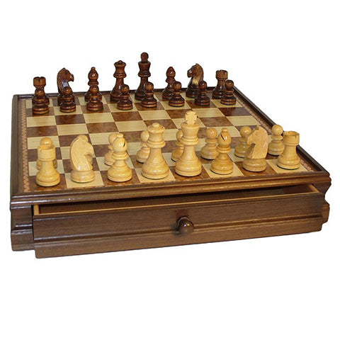 Chess Set 15" inlaid wood chest