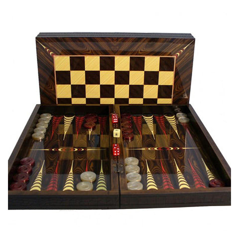 Backgammon 16.5" Elegance Brown Croc Trim Set W/ Chess Board