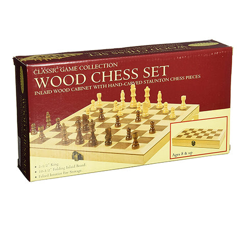 Folding Wood Chess Set With Hand-Carved Pieces 10.5 inch board