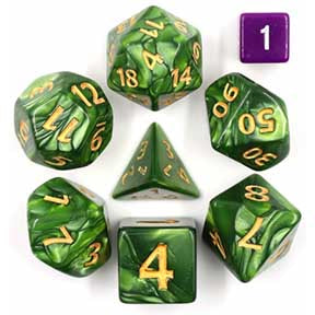 Giant Pearl Green with gold font Set of 7 Dice [HDGP-03]