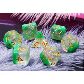 Snowglobe "Spring Dew" with gold font Set of 7 Dice [HDC-03]