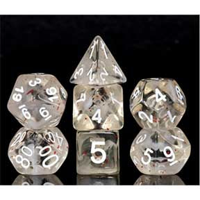 Glitter "Blossom Snowfall" with white font Set of 7 Dice [HDSP-02]