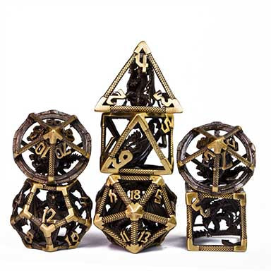 Hollow Metal Trapped Dragon Dice: Bronze 7 Dice Set w/metal case [UDMEID02]