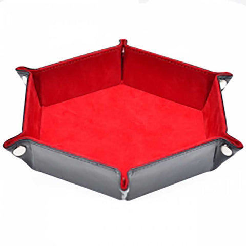 Red Velvet w black PU leather backing folding Hex Dice Tray [UDPA-RB12]