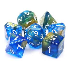 Blend Blue+Yellow "Starry Night" with white font Set of 7 Dice [HDB-65]