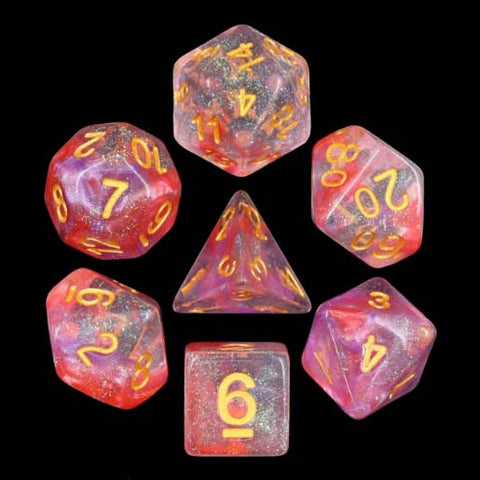 Iridecent Luminous Ruby with gold font Set of 7 Dice [HDI-13]