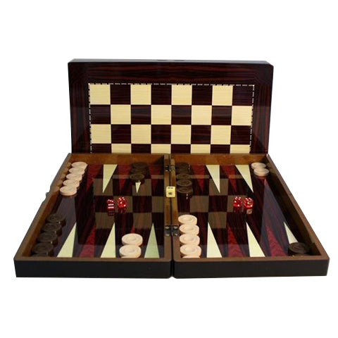 Backgammon 19" Wood Grain W/ Chess Board