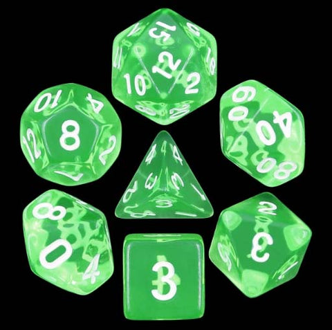 Transparent Green with white font Set of 7 Dice [HDT-05]