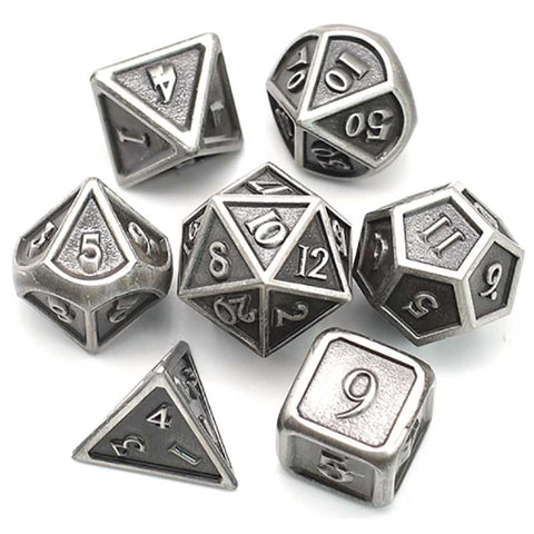 Antique Silver "Plated" Metal Dice with unpainted font 7 Dice Set [UDMP03]